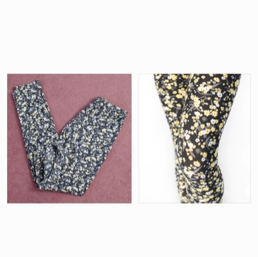 4/$40 Gray & Yellow Floral Sweetlegs Leggings - Size Plus (US14-22)